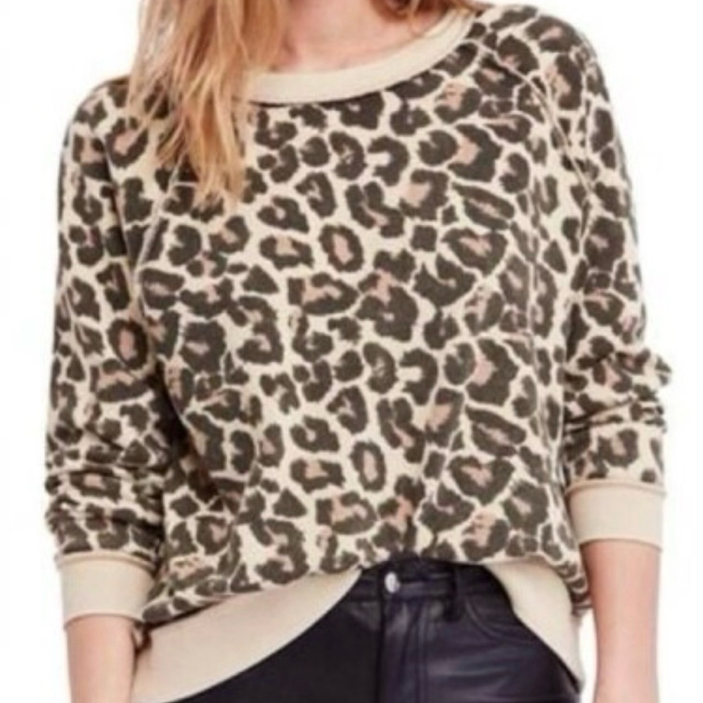 Free People Go Get On Oversized Leopard Pullover Sweater Size XS